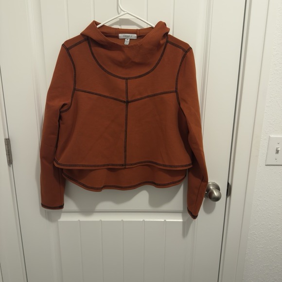 Cherfly Tops - Cherfly Women's Orange Hooded Swing Pullover Shirt Long Sleeve Size Medium